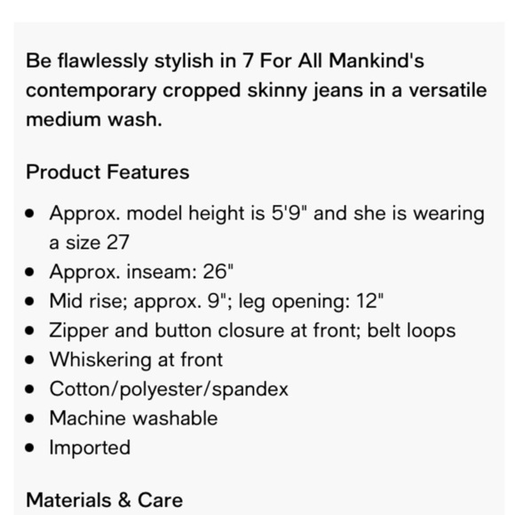 7SEVEN FOR ALL MANKIND KIMMIE CROP MID RISE SOFT STRETCH TAPERED LEG SLIM FIT - Picture 13 of 15